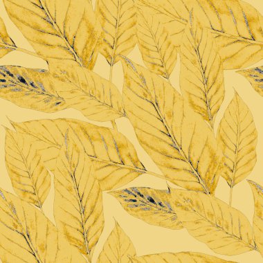 Tekstil tasarımı için suluboya tropikal yaprakları ve çiçekleri olan modern, soyut, dikişsiz desen. Geçmişe dönük parlak yaz geçmişi. Orman yaprakları çizimi. Mayo botanik tasarımı. Antika egzotik baskı.