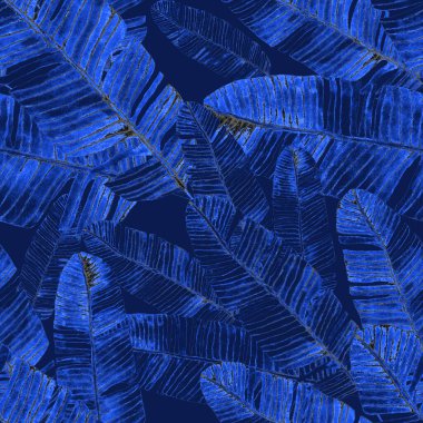 Tekstil tasarımı için suluboya tropikal yaprakları ve çiçekleri olan modern, soyut, dikişsiz desen. Geçmişe dönük parlak yaz geçmişi. Orman yaprakları çizimi. Mayo botanik tasarımı. Antika egzotik baskı.