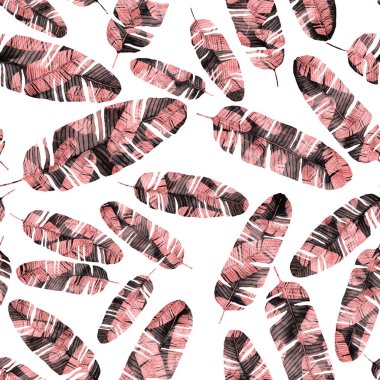 Tekstil tasarımı için suluboya tropikal yaprakları ve çiçekleri olan modern, soyut, dikişsiz desen. Geçmişe dönük parlak yaz geçmişi. Orman yaprakları çizimi. Mayo botanik tasarımı. Antika egzotik baskı.