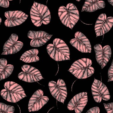 Tekstil tasarımı için suluboya tropikal yaprakları ve çiçekleri olan modern, soyut, dikişsiz desen. Geçmişe dönük parlak yaz geçmişi. Orman yaprakları çizimi. Mayo botanik tasarımı. Antika egzotik baskı.