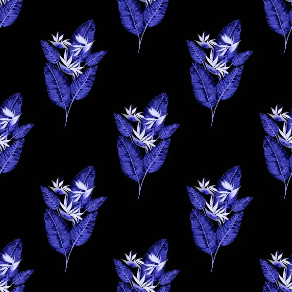 Σύγχρονη Αφηρημένη Αδιάλειπτη Μοτίβο Υδατογραφία Τροπικά Φύλλα Και Λουλούδια Για — Φωτογραφία Αρχείου