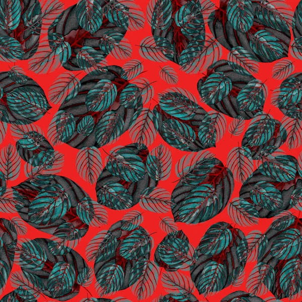 Сучасний Абстрактний Безшовний Візерунок Акварельними Тропічними Листям Квітами Текстильного Дизайну — стокове фото