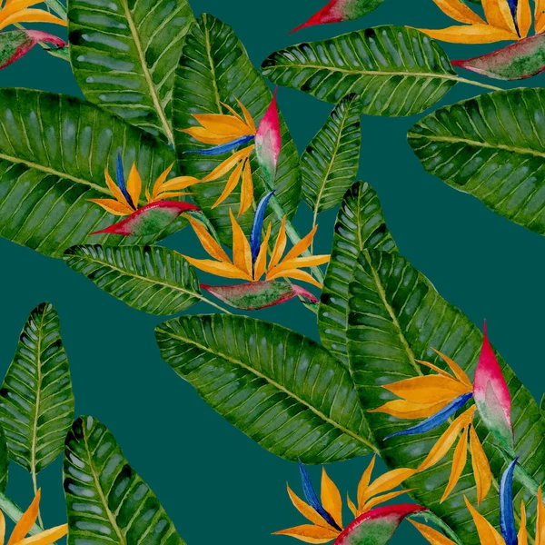 Modelul Modern Abstract Fără Sudură Frunze Tropicale Acuarelă Flori Pentru — Fotografie, imagine de stoc