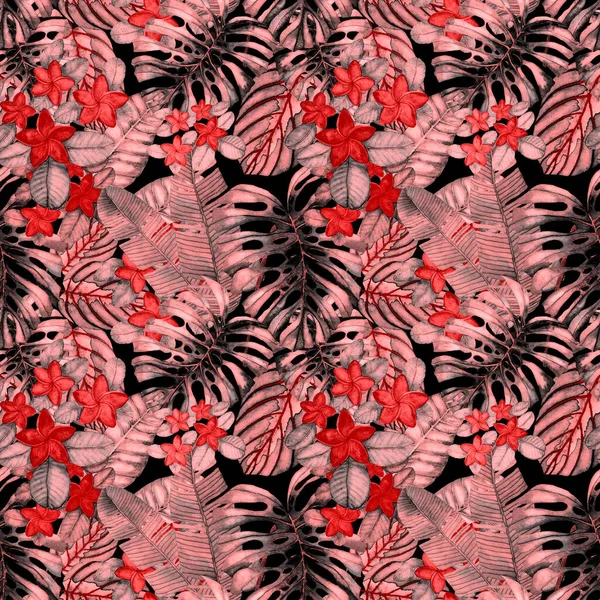 Современный Абстрактный Бесшовный Рисунок Акварелью Тропических Листьев Цветов Текстильного Дизайна — стоковое фото