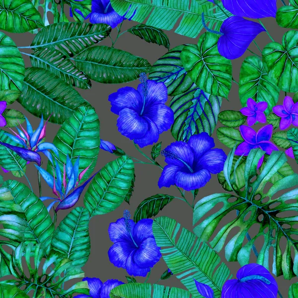 Moderno Modello Astratto Senza Cuciture Con Foglie Tropicali Acquerello Fiori — Foto Stock