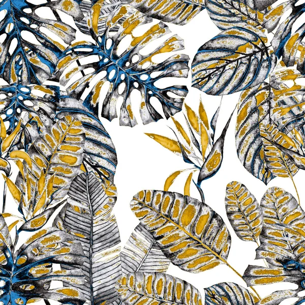 Сучасний Абстрактний Безшовний Візерунок Акварельними Тропічними Листям Квітами Текстильного Дизайну — стокове фото