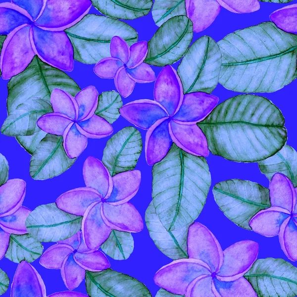 Modern Abstract Seamless Pattern Watercolor Tropical Leaves Flowers Textile Design — Stock Photo, Image