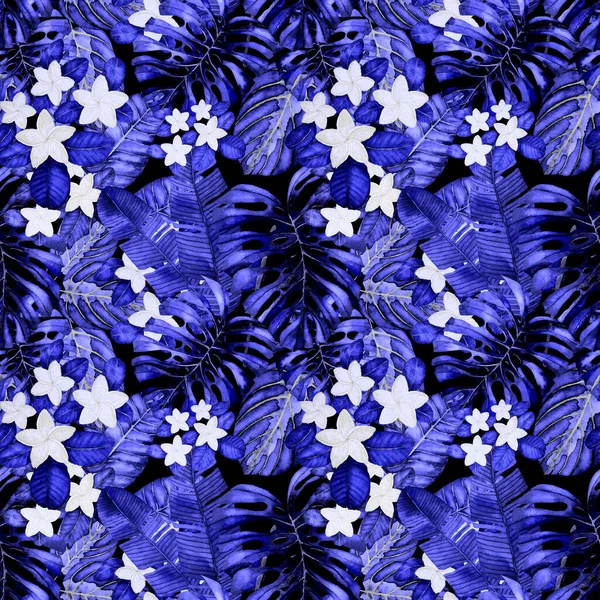 Modern Absztrakt Zökkenőmentes Minta Akvarell Trópusi Levelekkel Virágokkal Textiltervezéshez Retro — Stock Fotó