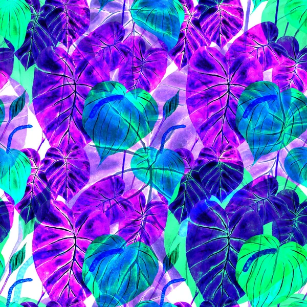 Moderno Patrón Abstracto Sin Costuras Con Hojas Tropicales Acuarela Flores —  Fotos de Stock