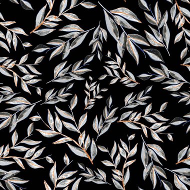 Tekstil tasarımı için suluboya tropikal yaprakları ve çiçekleri olan modern, soyut, dikişsiz desen. Geçmişe dönük parlak yaz geçmişi. Orman yaprakları çizimi. Mayo botanik tasarımı. Antika egzotik baskı.