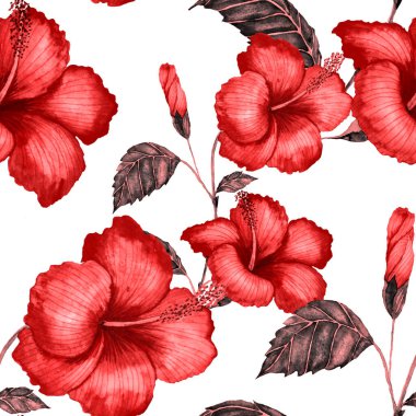 Tekstil tasarımı için suluboya tropikal yaprakları ve çiçekleri olan modern, soyut, dikişsiz desen. Geçmişe dönük parlak yaz geçmişi. Orman yaprakları çizimi. Mayo botanik tasarımı. Antika egzotik baskı.