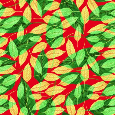 Tekstil tasarımı için suluboya tropikal yaprakları ve çiçekleri olan modern, soyut, dikişsiz desen. Geçmişe dönük parlak yaz geçmişi. Orman yaprakları çizimi. Mayo botanik tasarımı. Antika egzotik baskı.