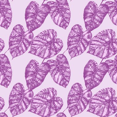 Tekstil tasarımı için suluboya tropikal yaprakları ve çiçekleri olan modern, soyut, dikişsiz desen. Geçmişe dönük parlak yaz geçmişi. Orman yaprakları çizimi. Mayo botanik tasarımı. Antika egzotik baskı.