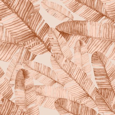 Tekstil tasarımı için suluboya tropikal yaprakları ve çiçekleri olan modern, soyut, dikişsiz desen. Geçmişe dönük parlak yaz geçmişi. Orman yaprakları çizimi. Mayo botanik tasarımı. Antika egzotik baskı.