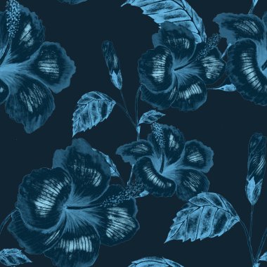Tekstil tasarımı için suluboya tropikal yaprakları ve çiçekleri olan modern, soyut, dikişsiz desen. Geçmişe dönük parlak yaz geçmişi. Orman yaprakları çizimi. Mayo botanik tasarımı. Antika egzotik baskı.
