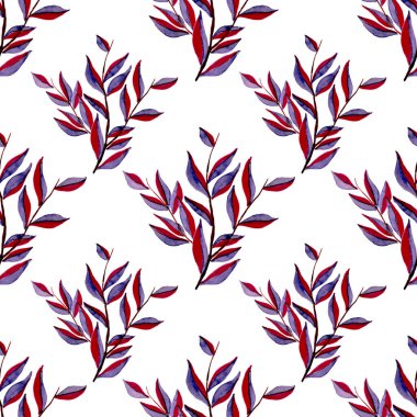 Tekstil tasarımı için suluboya tropikal yaprakları ve çiçekleri olan modern, soyut, dikişsiz desen. Geçmişe dönük parlak yaz geçmişi. Orman yaprakları çizimi. Mayo botanik tasarımı. Antika egzotik baskı.
