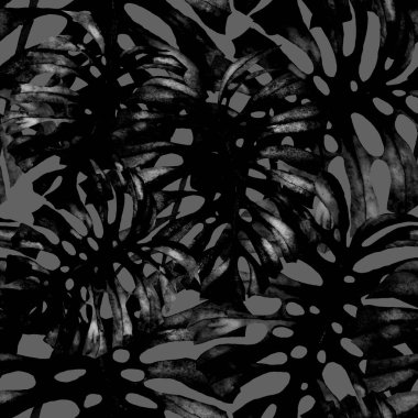 Tekstil tasarımı için suluboya tropikal yaprakları ve çiçekleri olan modern, soyut, dikişsiz desen. Geçmişe dönük parlak yaz geçmişi. Orman yaprakları çizimi. Mayo botanik tasarımı. Antika egzotik baskı.