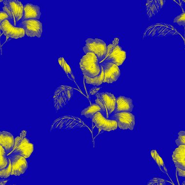 Tekstil tasarımı için suluboya tropikal yaprakları ve çiçekleri olan modern, soyut, dikişsiz desen. Geçmişe dönük parlak yaz geçmişi. Orman yaprakları çizimi. Mayo botanik tasarımı. Antika egzotik baskı.