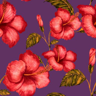 Tekstil tasarımı için suluboya tropikal yaprakları ve çiçekleri olan modern, soyut, dikişsiz desen. Geçmişe dönük parlak yaz geçmişi. Orman yaprakları çizimi. Mayo botanik tasarımı. Antika egzotik baskı.