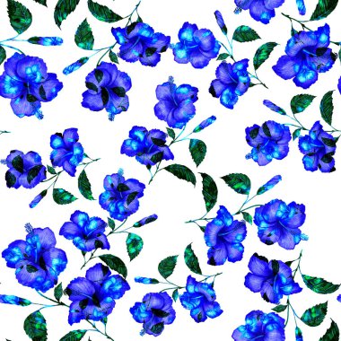 Tekstil tasarımı için suluboya tropikal yaprakları ve çiçekleri olan modern, soyut, dikişsiz desen. Geçmişe dönük parlak yaz geçmişi. Orman yaprakları çizimi. Mayo botanik tasarımı. Antika egzotik baskı.