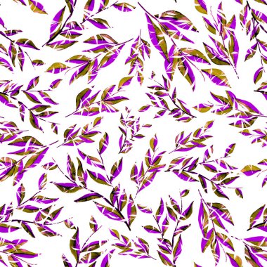 Tekstil tasarımı için suluboya tropikal yaprakları ve çiçekleri olan modern, soyut, dikişsiz desen. Geçmişe dönük parlak yaz geçmişi. Orman yaprakları çizimi. Mayo botanik tasarımı. Antika egzotik baskı.