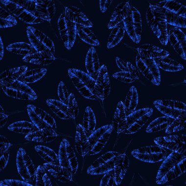 Tekstil tasarımı için suluboya tropikal yaprakları ve çiçekleri olan modern, soyut, dikişsiz desen. Geçmişe dönük parlak yaz geçmişi. Orman yaprakları çizimi. Mayo botanik tasarımı. Antika egzotik baskı.