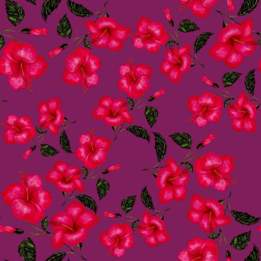 Tekstil tasarımı için suluboya tropikal yaprakları ve çiçekleri olan modern, soyut, dikişsiz desen. Geçmişe dönük parlak yaz geçmişi. Orman yaprakları çizimi. Mayo botanik tasarımı. Antika egzotik baskı.