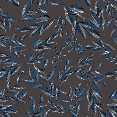 Tekstil tasarımı için suluboya tropikal yaprakları ve çiçekleri olan modern, soyut, dikişsiz desen. Geçmişe dönük parlak yaz geçmişi. Orman yaprakları çizimi. Mayo botanik tasarımı. Antika egzotik baskı.