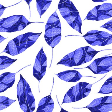 Tekstil tasarımı için suluboya tropikal yaprakları ve çiçekleri olan modern, soyut, dikişsiz desen. Geçmişe dönük parlak yaz geçmişi. Orman yaprakları çizimi. Mayo botanik tasarımı. Antika egzotik baskı.