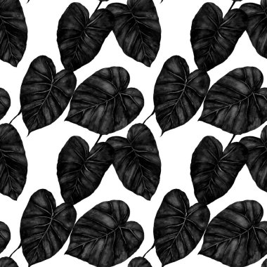 Tekstil tasarımı için suluboya tropikal yaprakları ve çiçekleri olan modern, soyut, dikişsiz desen. Geçmişe dönük parlak yaz geçmişi. Orman yaprakları çizimi. Mayo botanik tasarımı. Antika egzotik baskı.