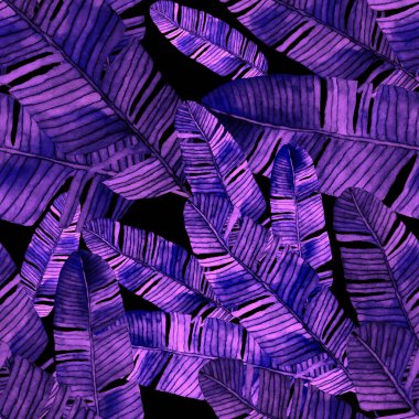 Tekstil tasarımı için suluboya tropikal yaprakları ve çiçekleri olan modern, soyut, dikişsiz desen. Geçmişe dönük parlak yaz geçmişi. Orman yaprakları çizimi. Mayo botanik tasarımı. Antika egzotik baskı.