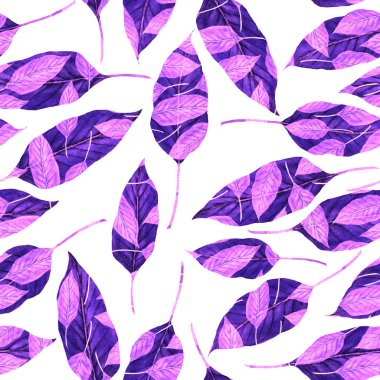 Tekstil tasarımı için suluboya tropikal yaprakları ve çiçekleri olan modern, soyut, dikişsiz desen. Geçmişe dönük parlak yaz geçmişi. Orman yaprakları çizimi. Mayo botanik tasarımı. Antika egzotik baskı.