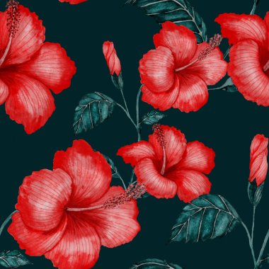 Tekstil tasarımı için suluboya tropikal yaprakları ve çiçekleri olan modern, soyut, dikişsiz desen. Geçmişe dönük parlak yaz geçmişi. Orman yaprakları çizimi. Mayo botanik tasarımı. Antika egzotik baskı.