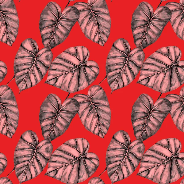 水彩の熱帯の葉やテキスタイルデザインのための花と現代抽象的なシームレスパターン レトロな明るい夏の背景 ジャングルの葉のイラスト 水着植物デザイン ヴィンテージエキゾチックな Print — ストック写真