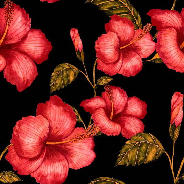 Tekstil tasarımı için suluboya tropikal yaprakları ve çiçekleri olan modern, soyut, dikişsiz desen. Geçmişe dönük parlak yaz geçmişi. Orman yaprakları çizimi. Mayo botanik tasarımı. Antika egzotik baskı.