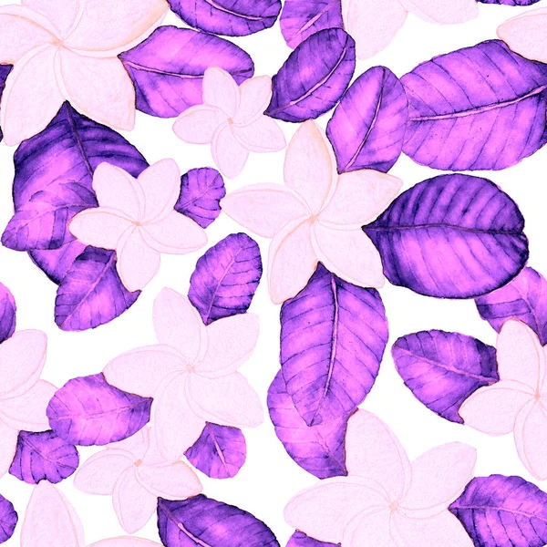 Modern Abstract Seamless Pattern Watercolor Tropical Leaves Flowers Textile Design — Stock Photo, Image