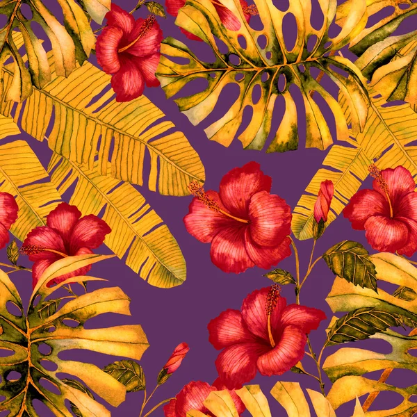 Padrão Abstrato Sem Costura Moderna Com Aquarela Folhas Tropicais Flores — Fotografia de Stock