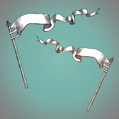 Şişte iki vintage afiş şeritler