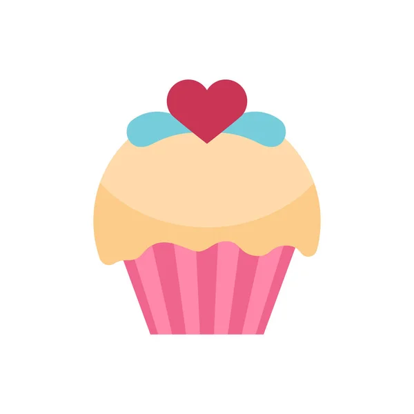 Vector Feliz Dia dos Namorados, conceito de casamento. Cupcake com coração ícone web plana isolado no fundo branco — Fotografia de Stock