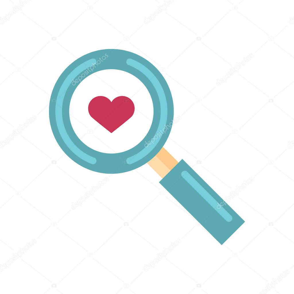 Vector Happy Valentine day, wedding concept. Heart search flat web icon isolated on white background.