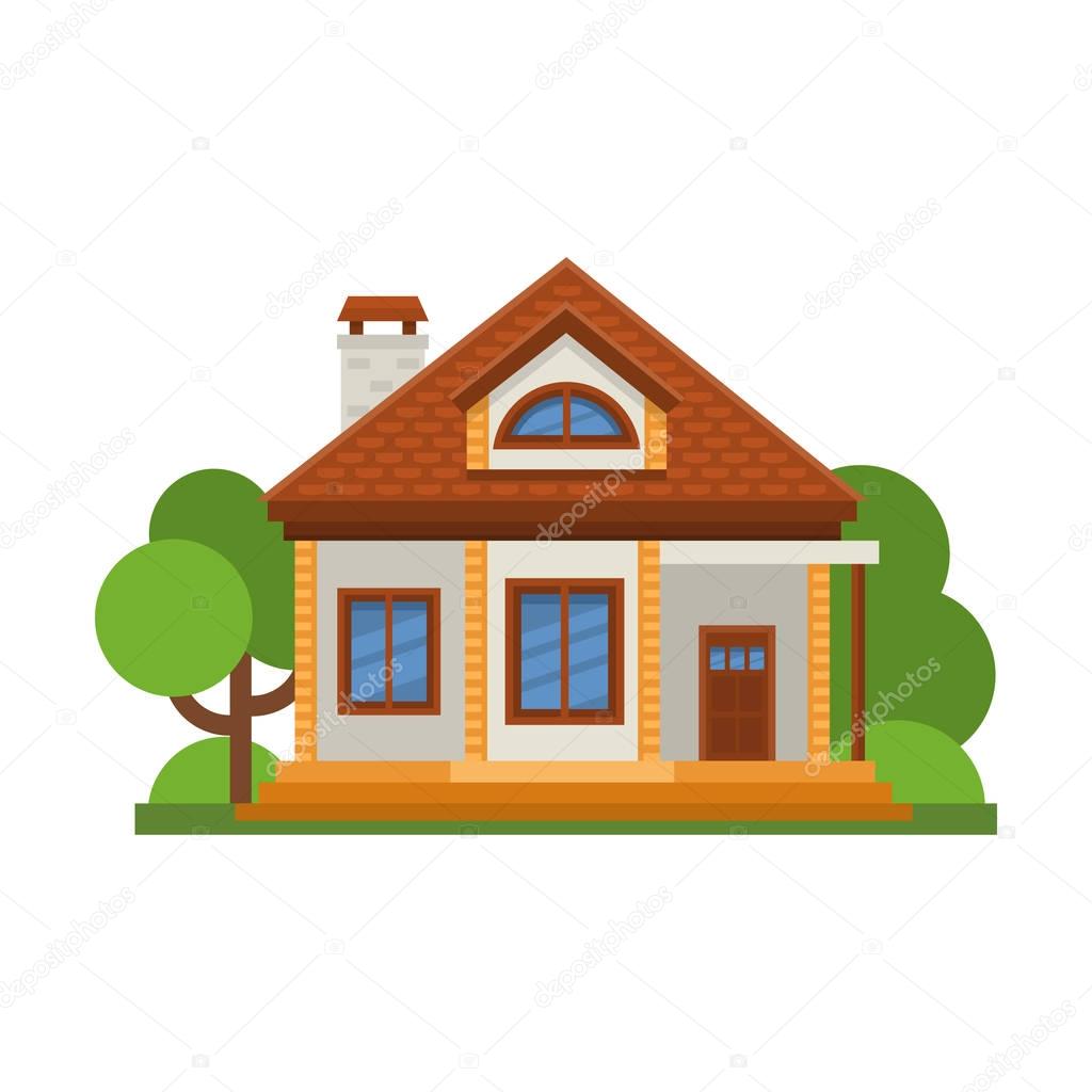 Colorful Flat Residential House. Private residential architecture. Family home. Traditional and modern house. Flat style vector illustration