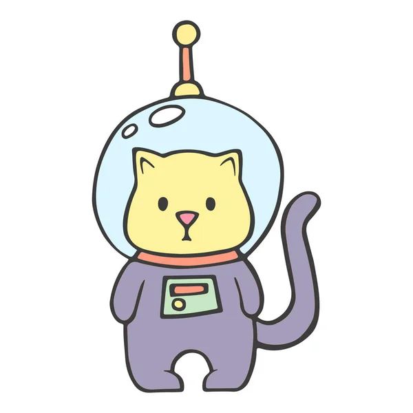 Gatos divertidos astronautas en el espacio aislados sobre el fondo blanco, ilustración vectorial. Diseño plano de estilo escandinavo. Concepto para niños imprimir . — Vector de stock