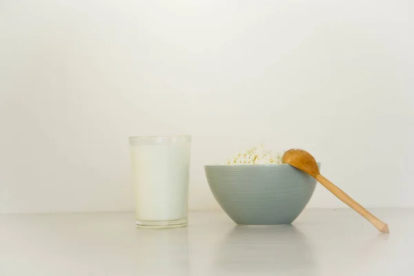 Desayuno Con Productos Lácteos Rurales Concepto Comida Saludable — Foto de Stock