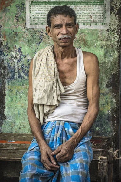 Kolkata Västbengalen Indienmars 2017 Porträtt Traditionell Indian Man Från Staden — Stockfoto