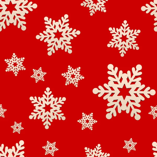 Nahtlose Textur aus hölzernen Schneeflocken auf rotem Hintergrund — Stockfoto