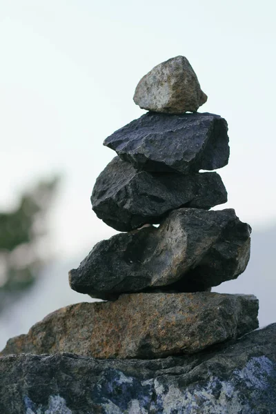 Zen Pyramid Spa Stones Blurred Background Place Text Mountain Landscape — Stock Photo, Image