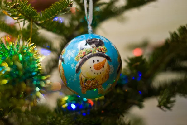 Christmas tree toy. Christmas Tree Decoration. Painted Snowman.