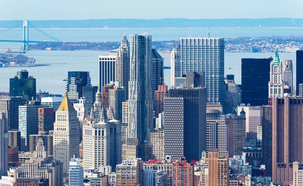 Manhattan, New York - April of 2015, USA: Aerial view of Manhattan skyline, skyscrapers up close