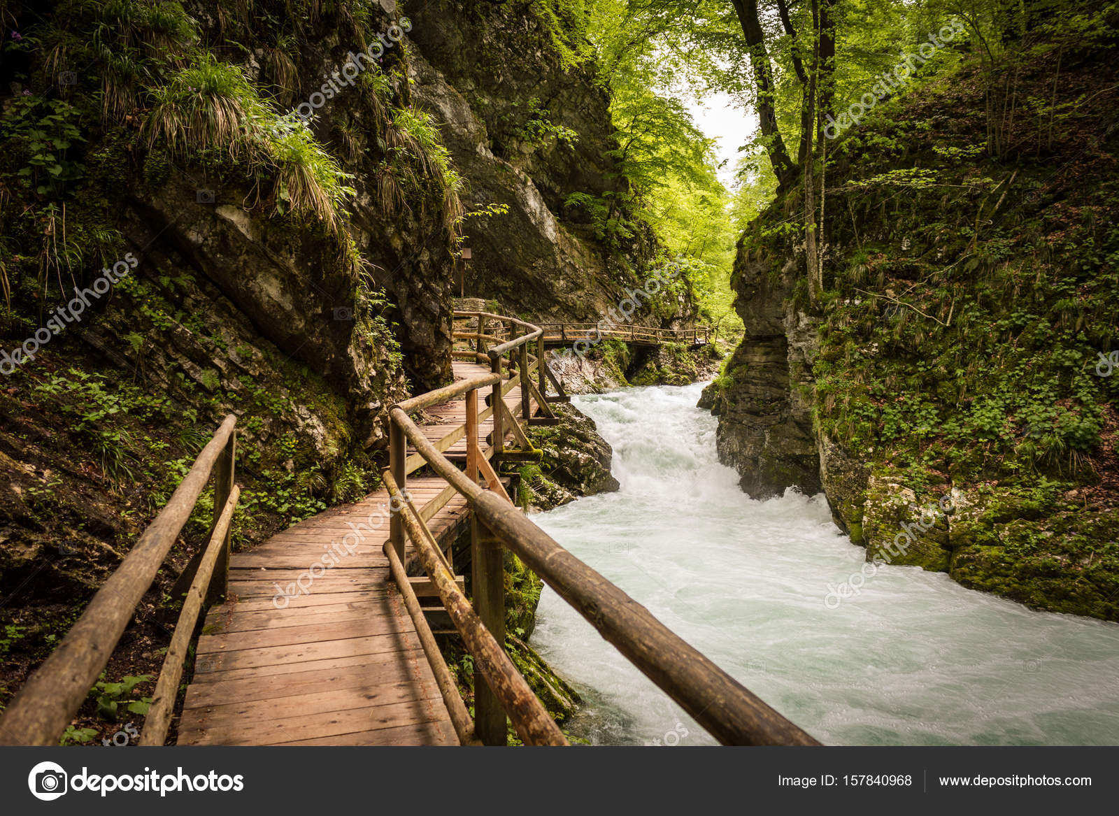 Mountain River And Wooden Bridge In Vintgar Gorge Lake Bled Natural Mountain River And Wooden Bridge In Vintgar Gorge Lake Bled Natural Park Slovenia Photo By Rs Photography