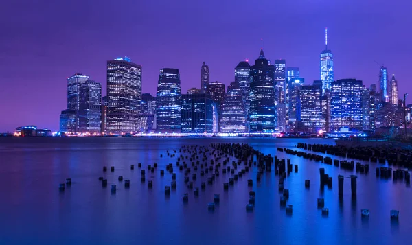 New Yorks skyline på natten, Manhattan, Usa — Stockfoto